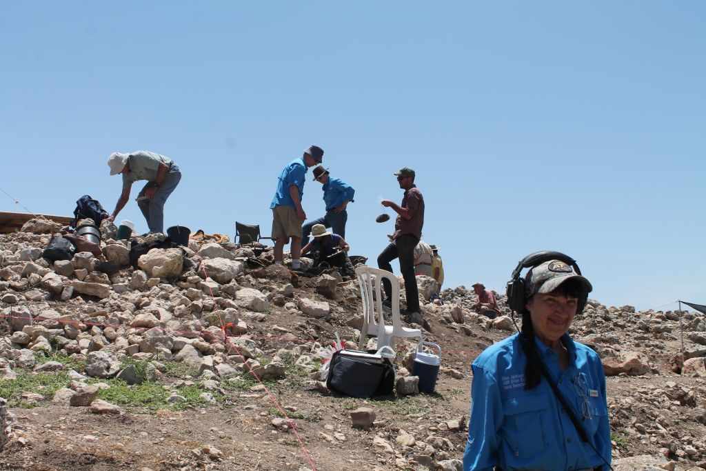 El detector de metales de Ellen Jackson ayudó al equipo de ABR a encontrar unas 250 monedas durante las excavaciones de verano de 2017 en Shiloh bíblico. (Amanda Borschel-Dan / Times of Israel)