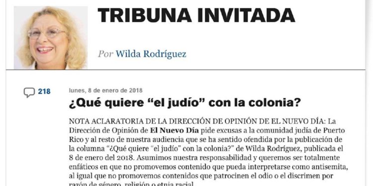 El periódico más grande de Puerto Rico retira columna antisemita de su sitio web