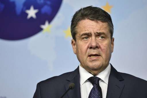 El Ministro de Asuntos Exteriores alemán, Sigmar Gabriel, participa en una conferencia de prensa en la sede de la UE en Bruselas el 11 de enero de 2018. (AFP PHOTO / JOHN THYS)