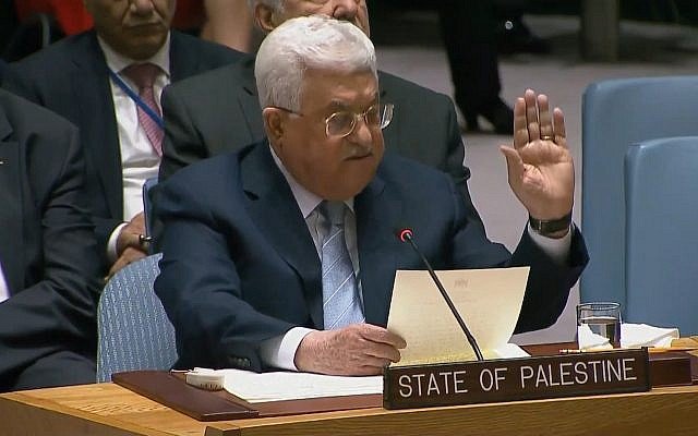 Mahmoud Abbas hablando en el Consejo de Seguridad de la ONU el 20 de febrero de 2018. (Captura de pantalla: UNTV)