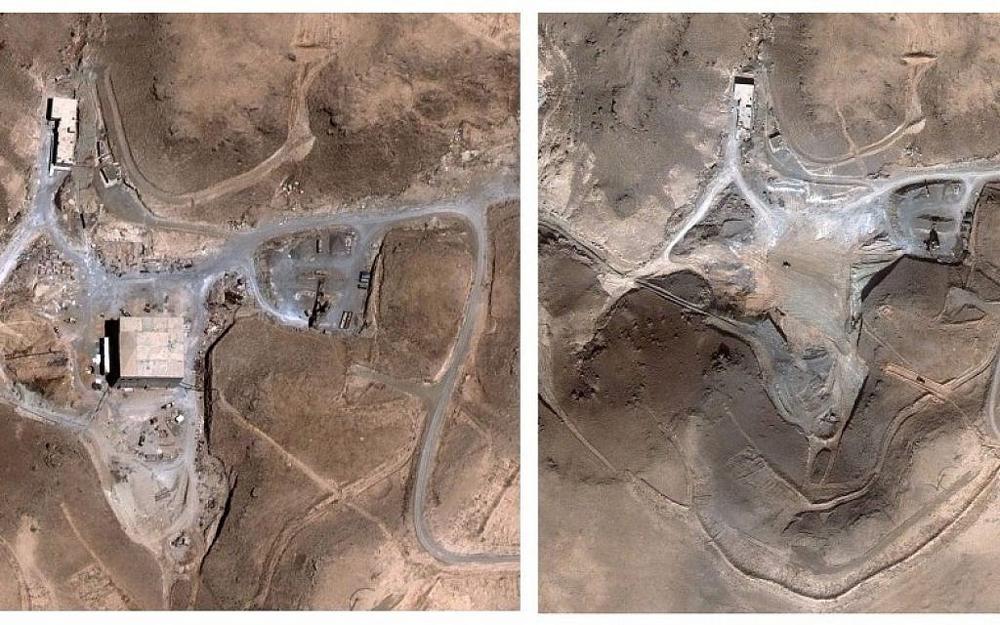 Imágenes satelitales antes y después del reactor nuclear sirio en al-Kibar, que fue alcanzado por Israel en 2007. (AP / Digital Globe)