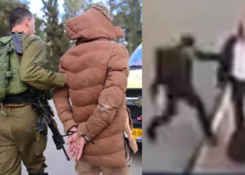Un soldado israelí arresta a un terrorista musulmán después de una redada en la ciudad de Shjem, el 18 de marzo de 2018. (Portavoz de las FDI)