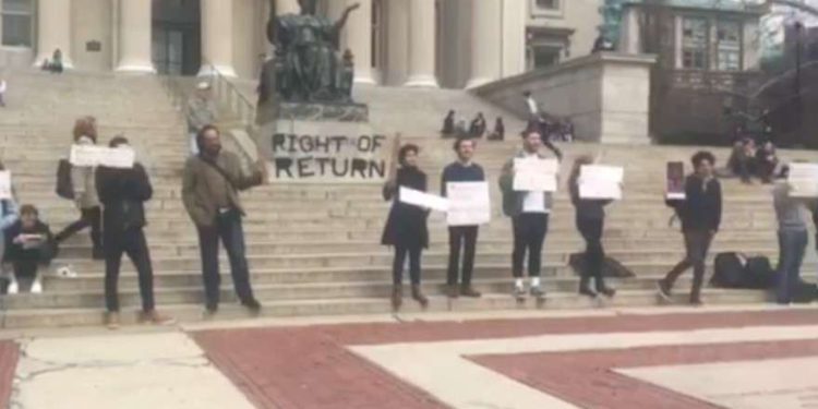 MAnifestación contra Israel frente a conmemoración del Holocausto en Columbia