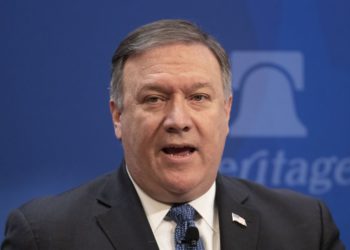 El Secretario de Estado de los Estados Unidos, Mike Pompeo, presenta la nueva estrategia para Irán de la administración Trump en la Heritage Foundation, un grupo de expertos conservadores en Washington, el 21 de mayo de 2018. (AP Photo / J. Scott Applewhite)