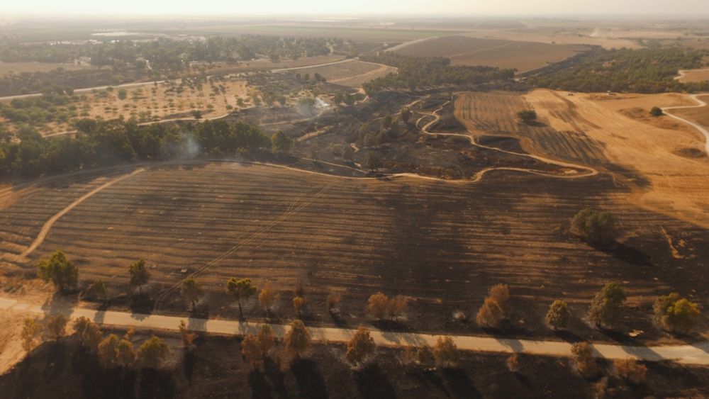 Grandes extensiones de tierra calcinadas por incendios provocados por cometas y globos incendiarios enviados por islamistas desde Gaza hacia Israel. Foto: Yitzhar Sha'ar