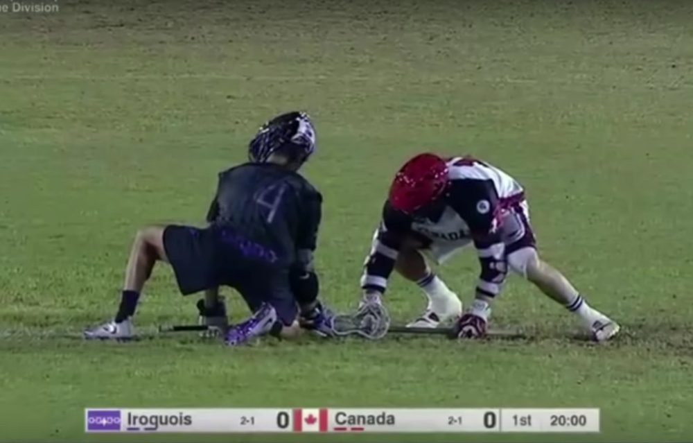 El equipo de lacrosse de la nación iroquesa se enfrenta al equipo canadiense en Israel, 16 de julio de 2018. (Fuente de la imagen: captura de pantalla del video de Lacrosse Analytics)