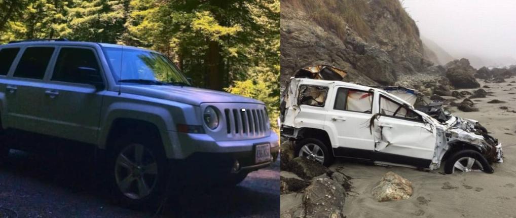 El Jeep Patriot de Hernandez antes y después del accidente.