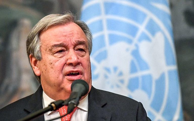 En esta foto de archivo tomada el 21 de junio de 2018, el Secretario General de las Naciones Unidas, Antonio Guterres, habla durante una conferencia de prensa después de su reunión con el Ministro de Asuntos Exteriores de Rusia en Moscú. (AFP Photo / Yuri Kadobnov)