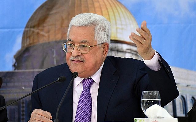 El presidente de la Autoridad Palestina Mahmoud Abbas pronunciar un discurso el 15 de agosto de 2018. (WAFA)