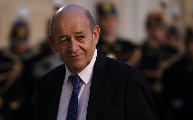 El Ministro de Asuntos Exteriores de Francia Jean-Yves Le Drian en el Palacio del Elíseo en París, el 30 de enero de 2018. (Ludovic MARIN / AFP)