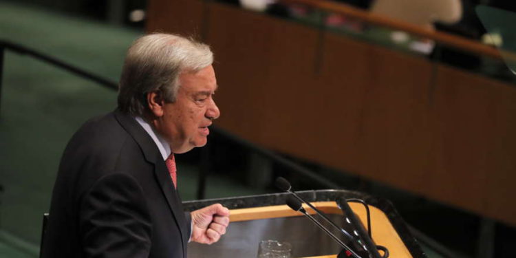El Secretario General de las Naciones Unidas, Antonio Guterres, pronuncia el discurso de apertura en la 73ª sesión de la Asamblea General de las Naciones Unidas en la sede de la ONU en Nueva York, EE. UU., El 25 de septiembre de 2018. (Crédito de la foto: REUTERS / CAITLIN OCHS)