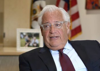 El embajador de los Estados Unidos en Israel, David Friedman, en una entrevista con el Times of Israel en la Embajada de los Estados Unidos en Jerusalem, el 30 de mayo de 2018 (Matty Stern, Embajada de los Estados Unidos en Jerusalem).