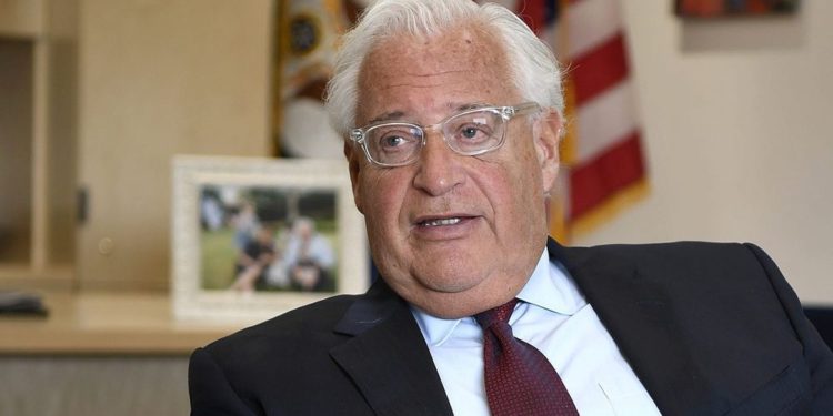 El embajador de los Estados Unidos en Israel, David Friedman, en una entrevista con el Times of Israel en la Embajada de los Estados Unidos en Jerusalem, el 30 de mayo de 2018 (Matty Stern, Embajada de los Estados Unidos en Jerusalem).