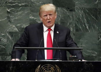 El presidente Donald Trump se dirige a la 73ª sesión de la Asamblea General de las Naciones Unidas, en la sede de la ONU, el martes 25 de septiembre de 2018. (AP Photo / Richard Drew)