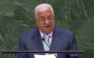 Captura de pantalla del video del Presidente de la Autoridad Palestina Mahmoud Abbas hablando en la 73ª Asamblea General de las Naciones Unidas, el 27 de septiembre de 2018. (Naciones Unidas)