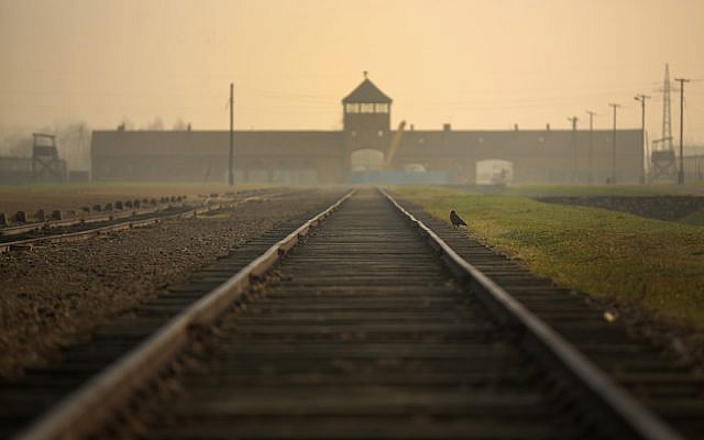 La vía férrea que conduce a la infame 'Death Gate' en el campo de exterminio de Auschwitz II Birkenau el 13 de noviembre de 2014 en Oswiecim, Polonia. (Christopher Furlong / Getty Images / via JTA)