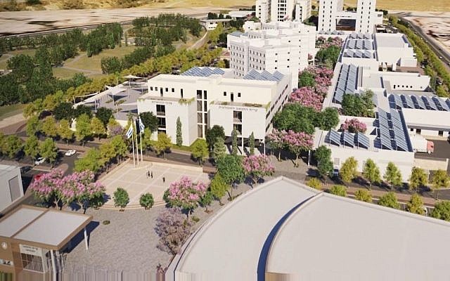 El campus tecnológico de las FDI, que se extiende sobre un área construida de 150,000 metros cuadrados, se erigirá en el parque tecnológico de Gav-Yam, cerca de la Universidad Ben-Gurion del Negev, en Beer Sheva. (Unidad de portavoz de las FDI)