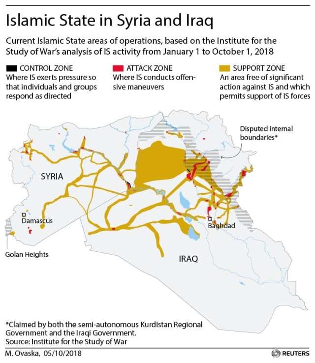 Ubicaciones de operaciones Estado Islámico en Irak y Siria. Reuters