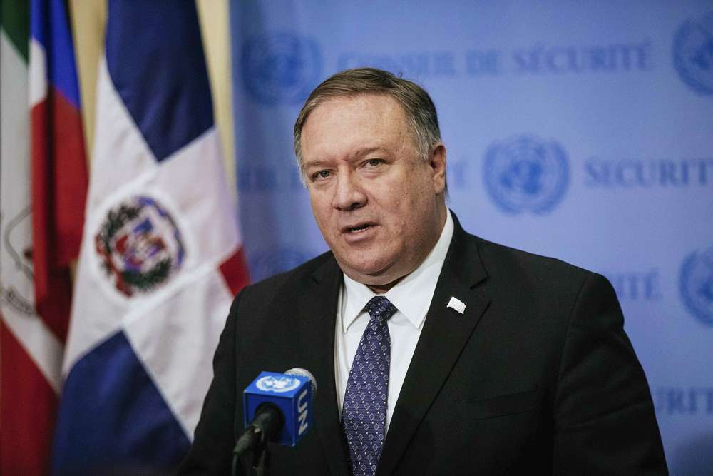 El secretario de Estado de EE. UU., Mike Pompeo, habla a la prensa después de asistir al Consejo de Seguridad de la ONU en la sede de las Naciones Unidas, el 26 de enero de 2019 (Foto AP / Kevin Hagen)