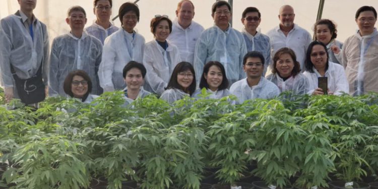 La delegación tailandesa con el Director de Política de Exportación de la Administración de Comercio Exterior Itai Melchior (C) y el Director de la Unidad de Cannabis Médico Yuval Landschaft. (Crédito de la foto: MINISTERIO DE ECONOMÍA SPOKESPERSON)