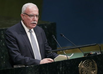 El Ministro de Relaciones Exteriores de la Autoridad Palestina, Riyad al-Maliki, se dirige a la Asamblea General antes de una votación el 21 de diciembre de 2017, en la sede de las Naciones Unidas. (Foto AP / Mark Lennihan)