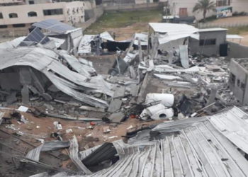 El complejo de oficinas centrales de Hamas en Cisjordania, en Gaza, fue aplastado durante un ataque aéreo israelí el 15 de marzo de 2018. (FDI)