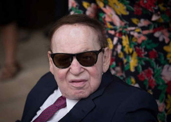 Sheldon Adelson en la inauguración de la embajada de Estados Unidos en Jerusalén el 14 de mayo de 2018. (Yonatan Sindel / Flash90)