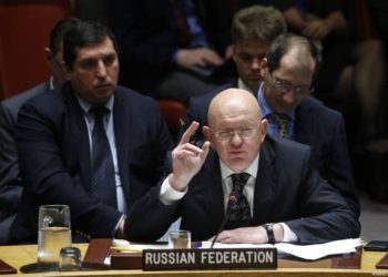 El embajador de Rusia ante las Naciones Unidas, Vasily Nebenzya, habla durante una reunión del Consejo de Seguridad de la ONU sobre la situación en Oriente Medio e Idlib, Siria en la sede de las Naciones Unidas en Nueva York, Estados Unidos, el 11 de septiembre de 2018. [Atılgan Özdil - Agencia Anadolu]