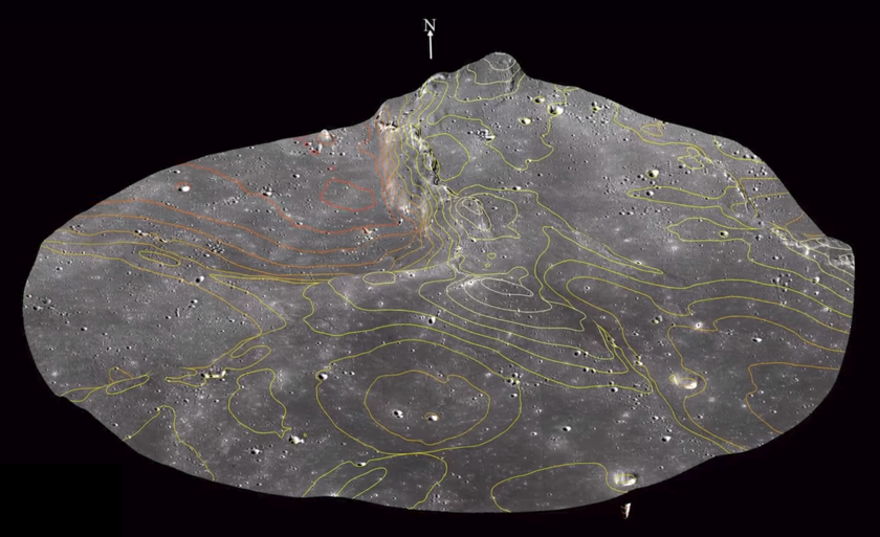 Un mapa topográfico del sitio de aterrizaje de Bereshit en el Mar de la Serenidad.