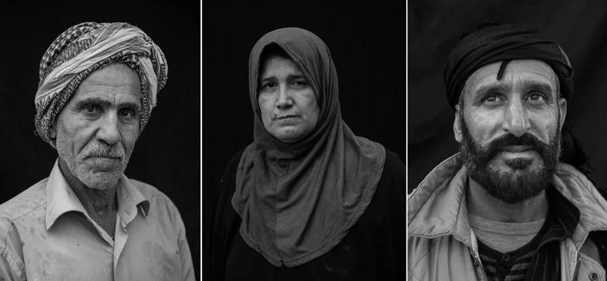 Izquierda: Soldador Hussein Ali Mohammed, 63. Cuatro de sus seis hijos murieron en la batalla contra ISIS. Medio: Wafa Thanoon, de 51 años, un maestro religioso, quien resultó herido por explosiones en tres ocasiones diferentes. Derecha: Abdullah Hamud, de 42 años, vive en un apartamento abandonado con su familia en Raqqa. Hamud huyó a Raqqa hace seis meses para buscar trabajo después de que su hogar en Kasra fue destruido por un ataque aéreo. - Victor J. Blue