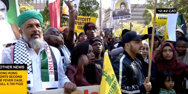 Los partidarios de la campaña sudafricana de BDS se reunieron en Johannesburgo el 31 de mayo de 2019. Foto: captura de pantalla.