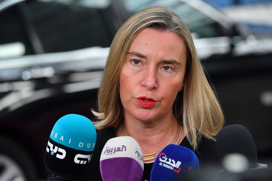 La Unión Europea para Asuntos Exteriores y Política de Seguridad Federica Mogherini responde a las preguntas de los periodistas durante una reunión de Asuntos Exteriores en la sede de la UE en Bruselas, el 15 de julio de 2019. (JOHN THYS / AFP)