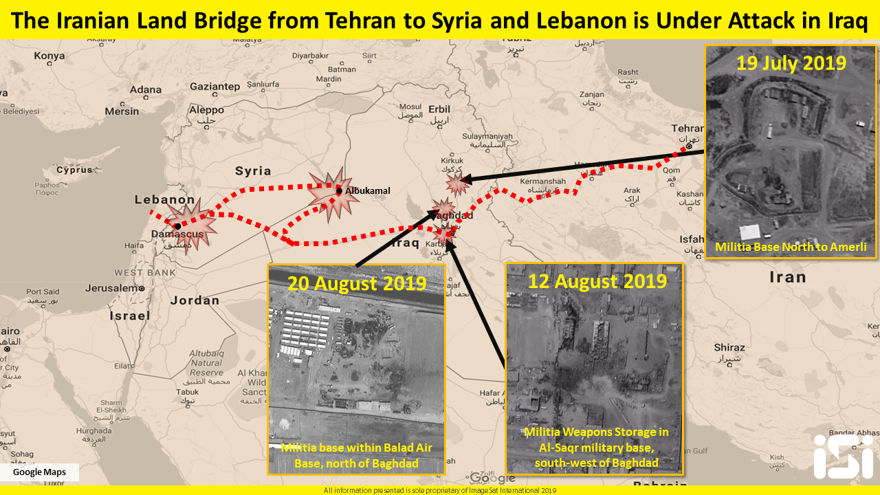 El puente terrestre iraní desde Teherán a Siria y Líbano está siendo atacado.