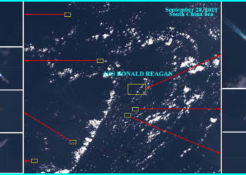 portaaviones USS Ronald Reagan rodeado de buques de guerra chinos, muestra foto satelital