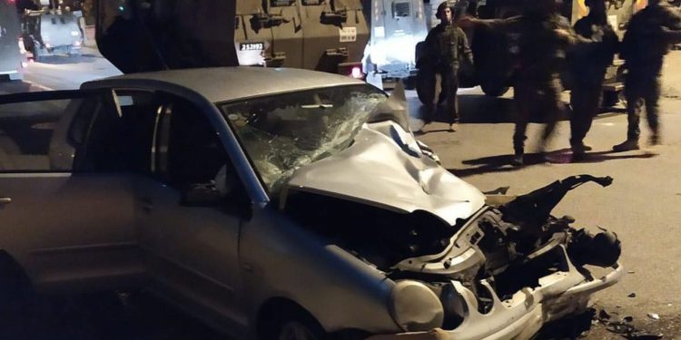 Se dice que el automóvil fue conducido en un intento de atentado contra la Policía de Fronteras cerca de Ramallah, 17 de octubre de 2019 (Policía de Fronteras)