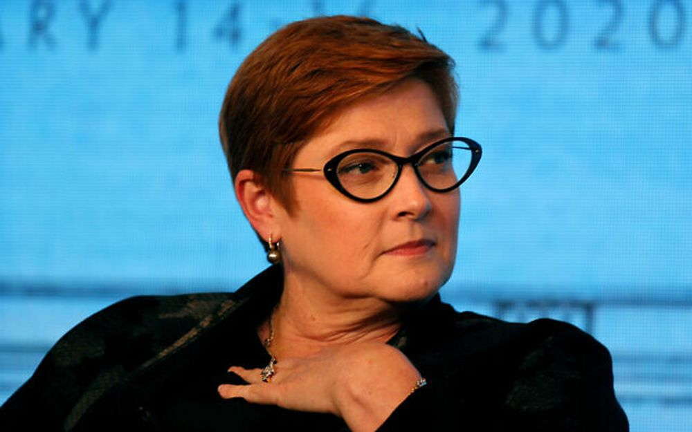 La canciller australiana, Marise Payne, en Raisina Dialogue, una conferencia mundial en Nueva Delhi, India, el jueves 16 de enero de 2020. (AP Photo / Manish Swarup)