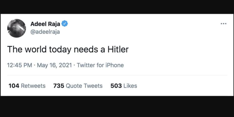 Periodista borra su tuit: "el mundo actual necesita un Hitler"