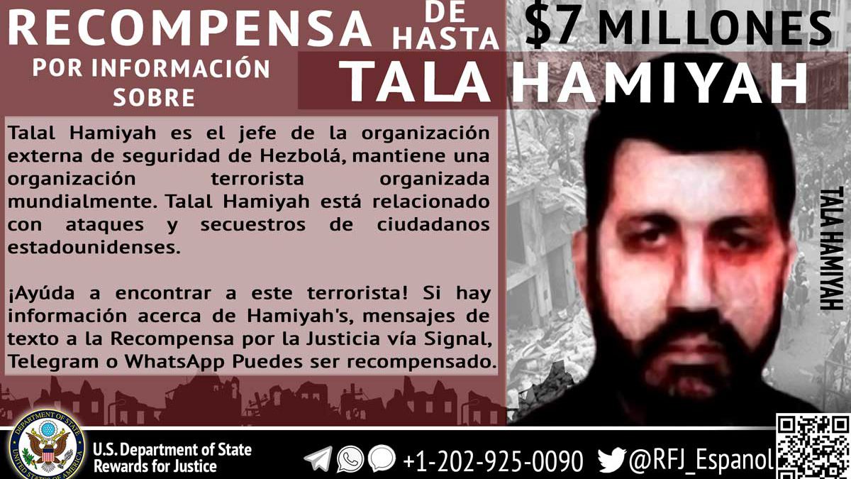 Estados Unidos anuncia recompensa de $7 millones por un alto terrorista de Hezbolá