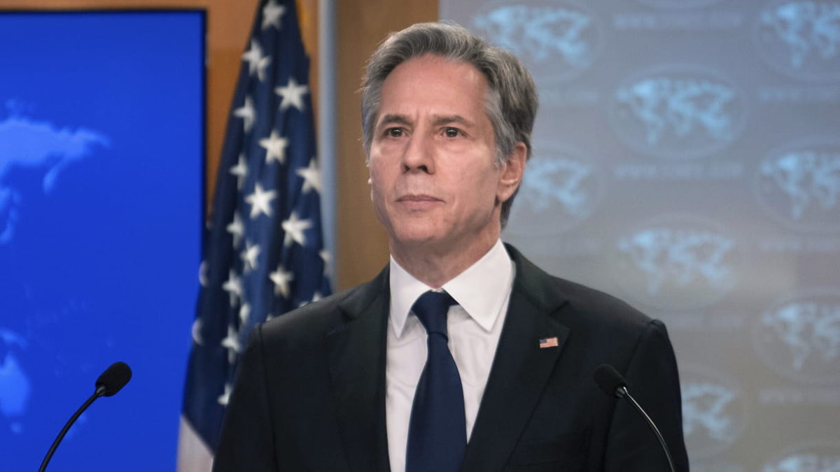 El Secretario de Estado de EEUU, Antony Blinken, habla sobre Rusia y Ucrania durante una sesión informativa en el Departamento de Estado en Washington, el 26 de enero de 2022. (Brendan Smialowski/Pool vía AP)