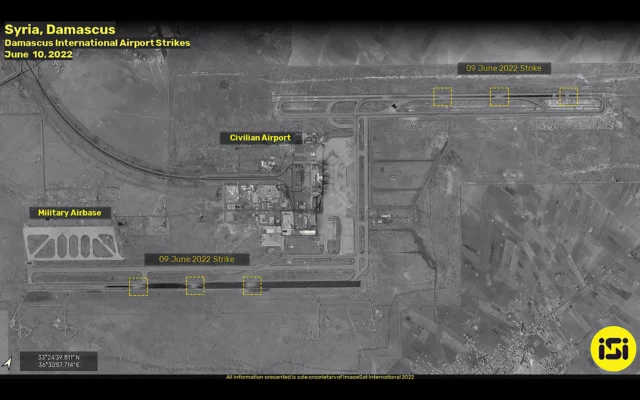 Las imágenes por satélite muestran el aeropuerto de Damasco “inutilizado” tras el ataque atribuido a Israel