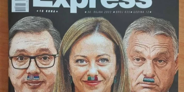 Una revista croata pone bigotes de Hitler a Meloni, Orban y Vucic