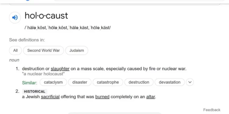 Google define “Holocausto” como ritual de sacrificio judío