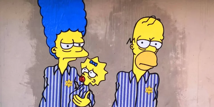 Vandalismo en mural del Holocausto en Milán: La familia Simpson en Auschwitz