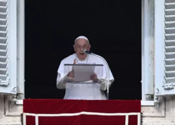 El Papa Francisco se dirige a la multitud en la plaza de San Pedro durante la oración semanal del Ángelus el 22 de octubre de 2023, en el Vaticano. (Andreas SOLARO / AFP)