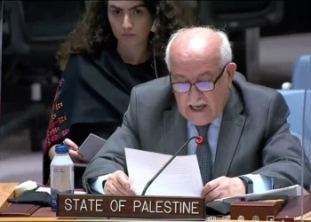 El 8 de agosto de 2022, Riyad Mansour, embajador palestino ante la ONU, se dirige al Consejo de Seguridad. (Captura de pantalla de la televisión de la ONU)