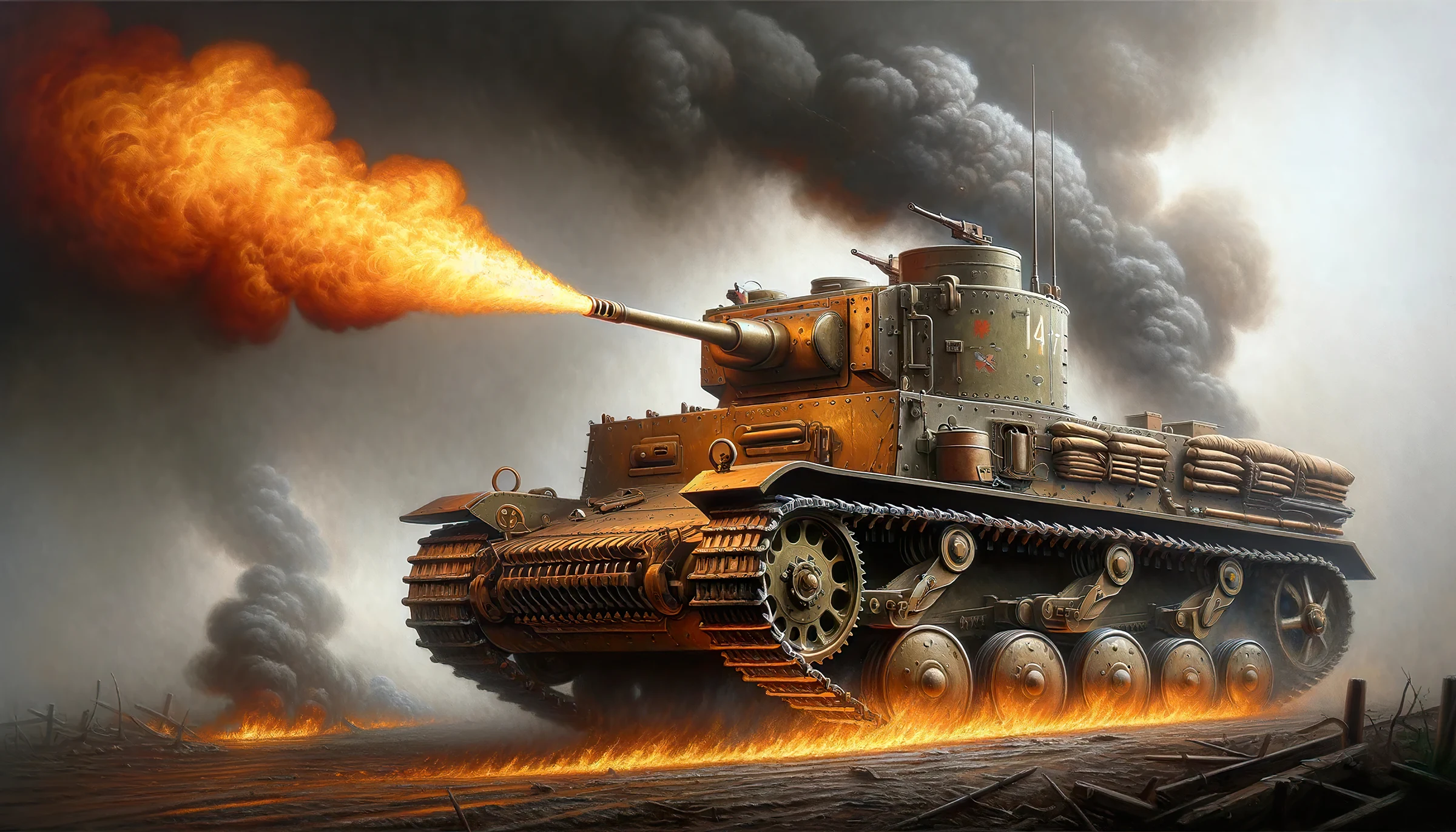 Representación del tanque Churchill “Cocodrilo” generada por IA con fines ilustrativos.