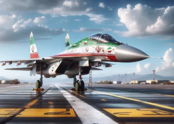 Su-35 con patrón de pintura iraní, generado por IA con fines ilustrativos