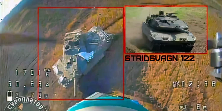 Dron ruso derribó un Leopard 2A5 de Ucrania e intenta capturarlo