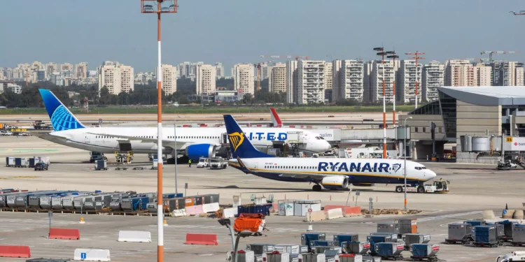 File: A Ryanair plane at Ben Gurion International Airport, outside of Tel Aviv. March 2, 2021.
(Yossi Aloni/Flash90)