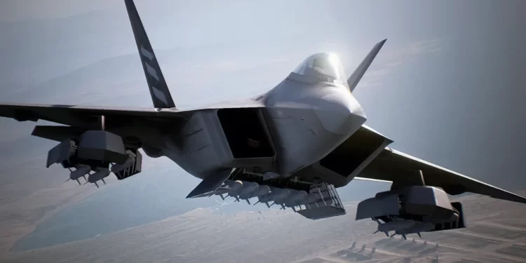 ¿El F-22 Raptor en modo bestia? Este caza se distingue por su furtividad y maniobrabilidad en combates aéreos de alto nivel.